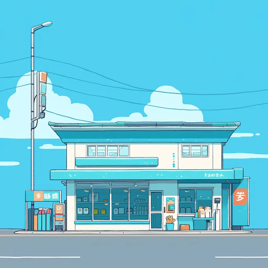 shop 7-11 convenience store supermarket front facade cartoon illustration