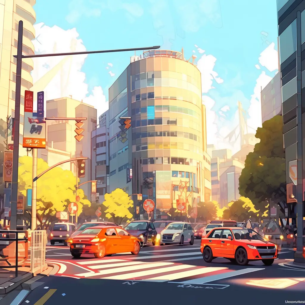 street car building road cartoon illustration