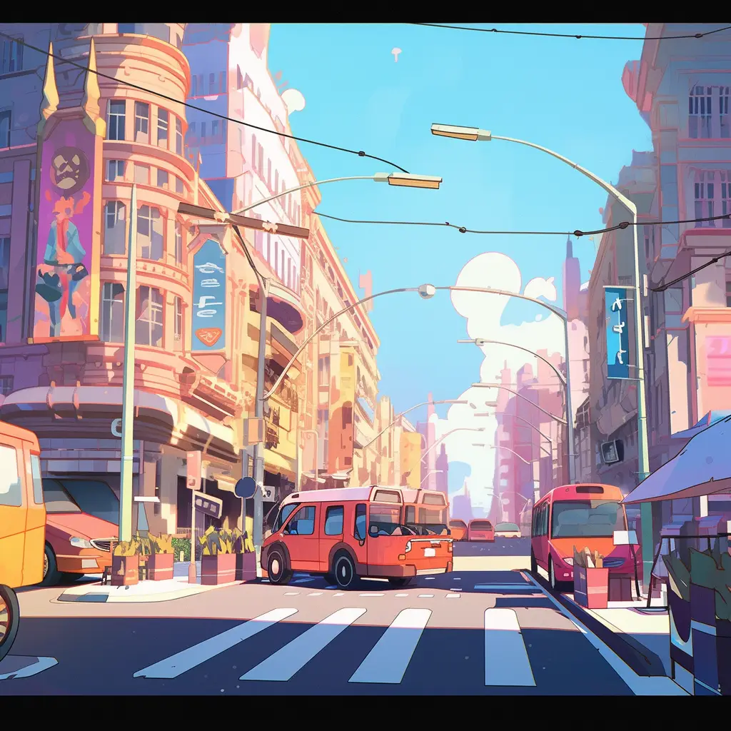 street car road building cartoon illustration