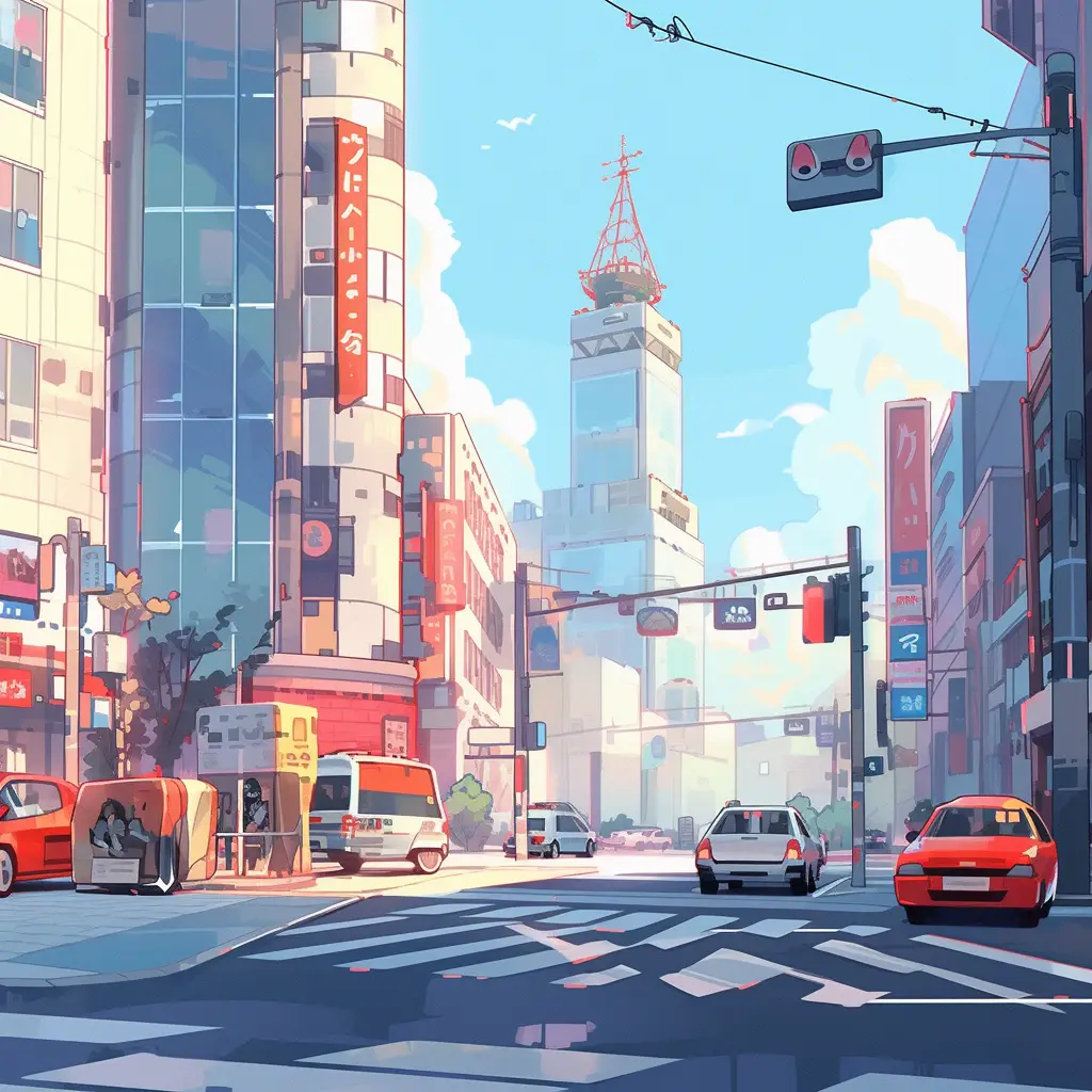 street car road building illustration cartoon