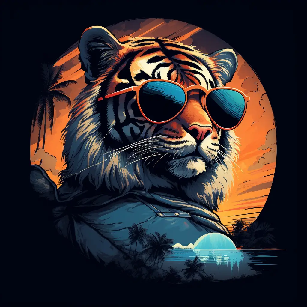 tiger glasses sunglass cartoon illustration
