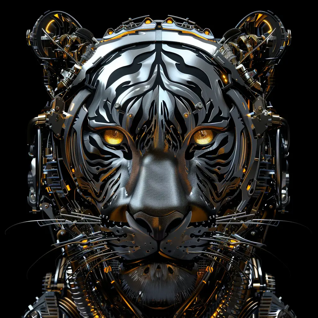 tiger mechanical head 3D mecha robotic science fiction AI
