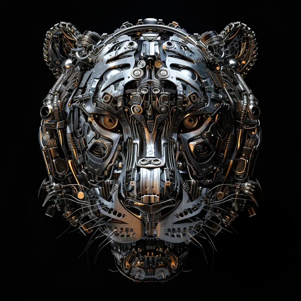 tiger mechanical head 3D robotic mecha science fiction AI