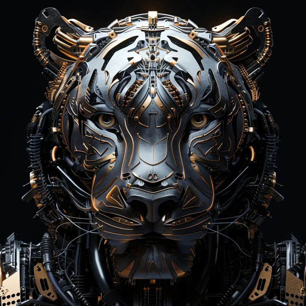 tiger mechanical head mecha robotic science fiction 3D AI
