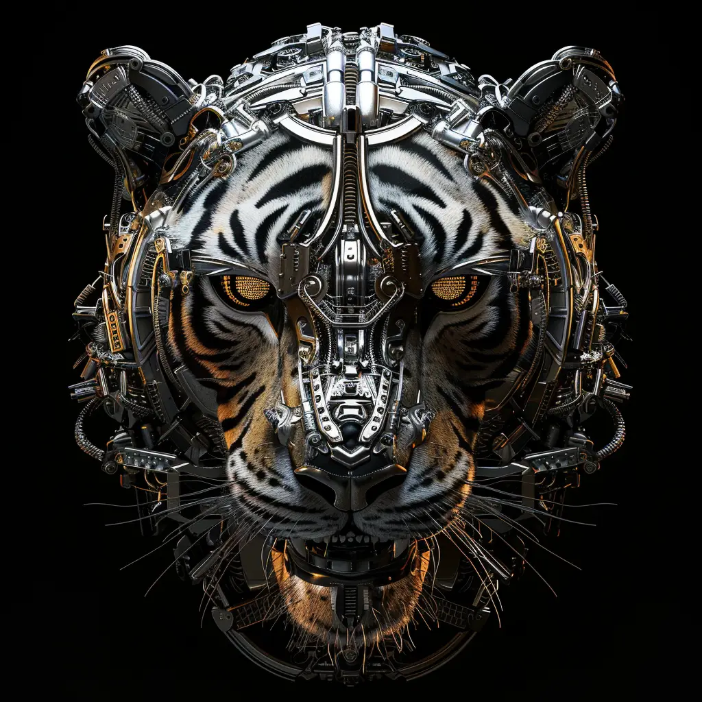 tiger mechanical head robotic mecha science fiction 3D AI
