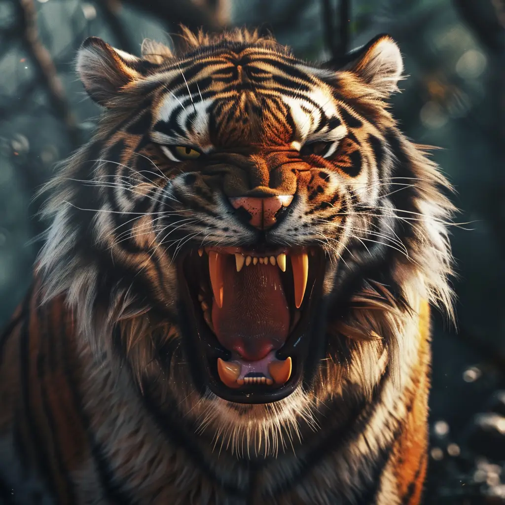 tiger roar teeth angry dangerous photography