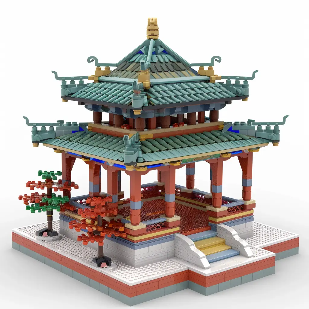 traditional Chinese pavilion China assembled 3D lego model scene