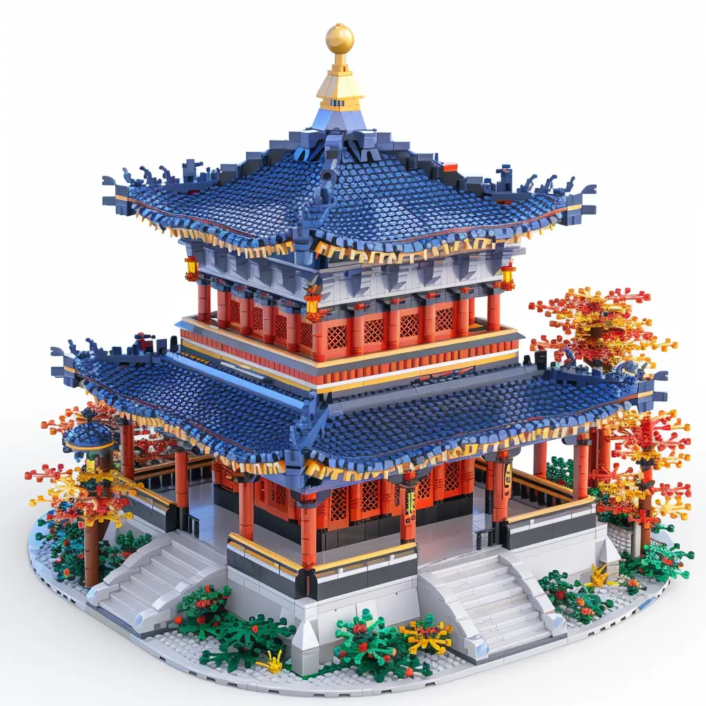 traditional Chinese pavilion China assembled lego 3D model scene