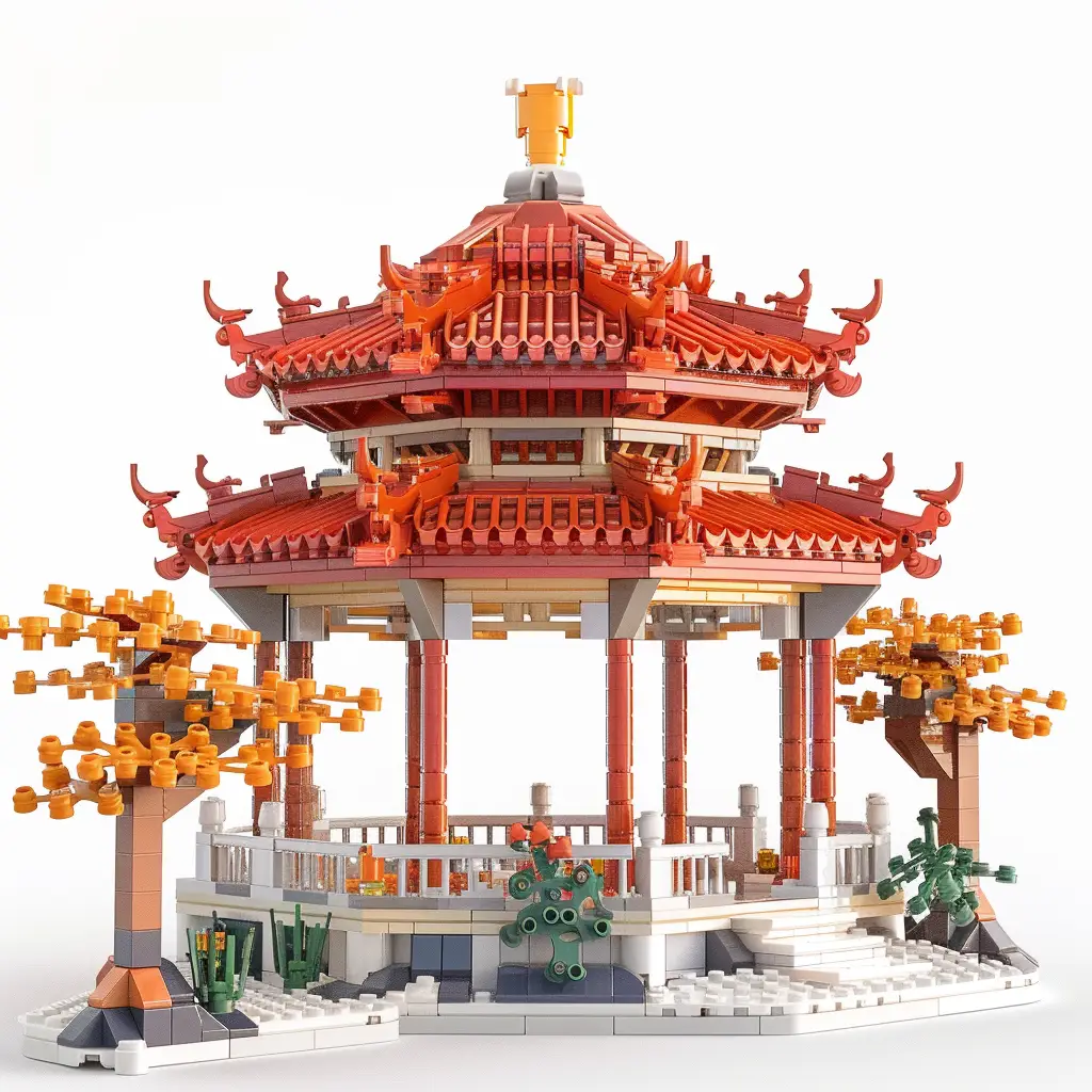 traditional Chinese pavilion China assembled lego 3D scene model