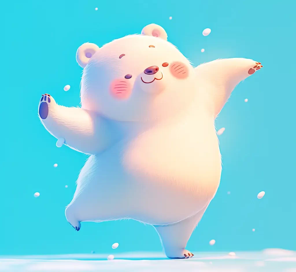 white polar bear bear cute happy character 3D design cartoon