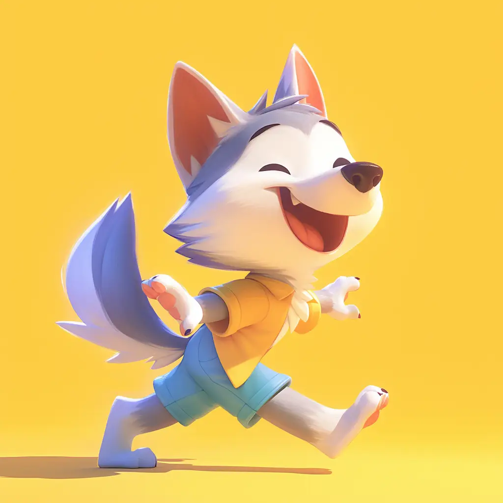 wolf cute happy character 3D cartoon design