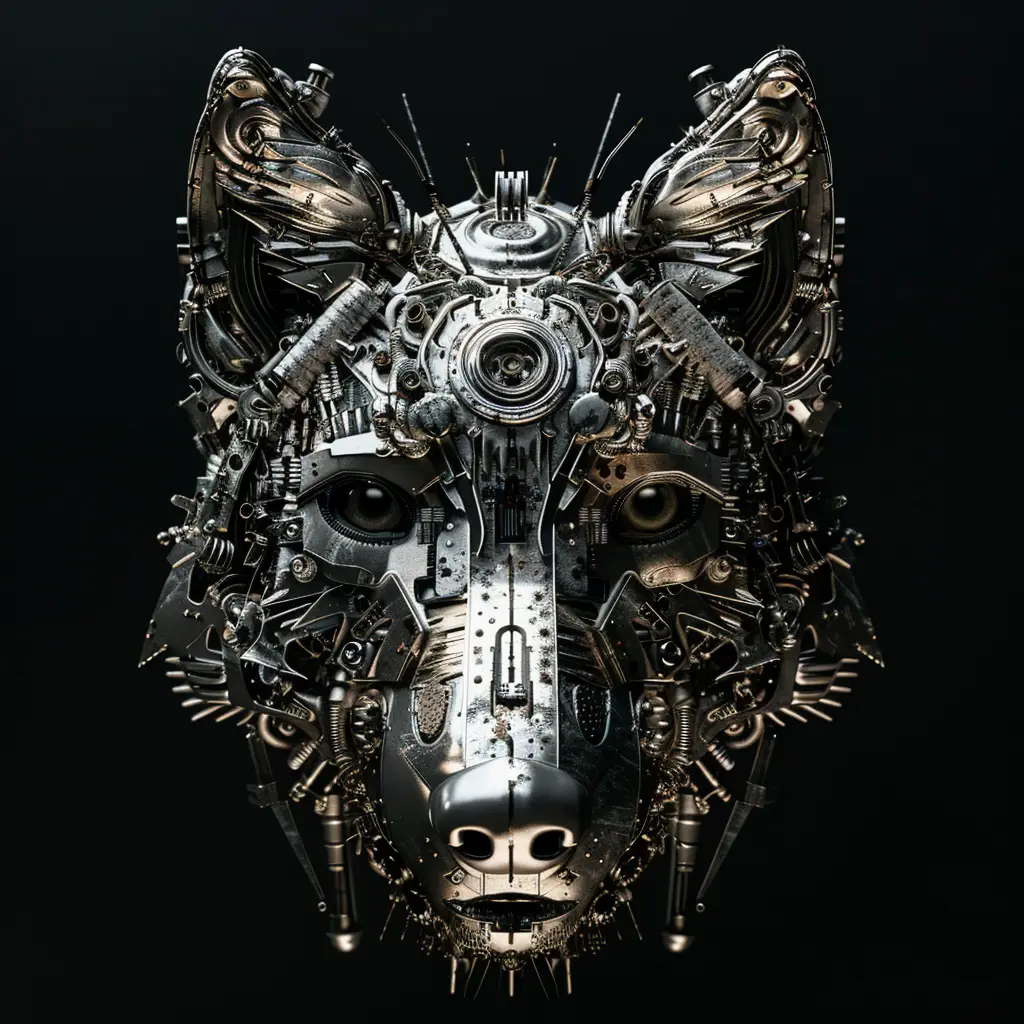 wolf mechanical head 3D mecha robotic science fiction AI