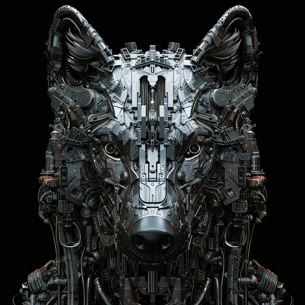wolf mechanical head 3D robotic mecha science fiction AI