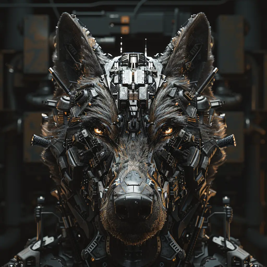 wolf mechanical head mecha robotic science fiction 3D AI