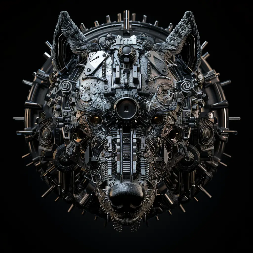 wolf mechanical head robotic mecha science fiction 3D AI