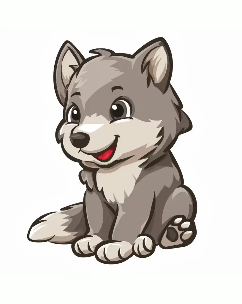 wolf vector logo sticker cute line cartoon