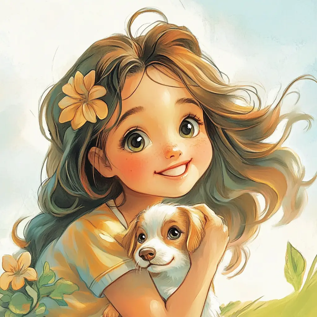 girl dog kids puppy children 3D lovely cute cartoon drawing illustration
