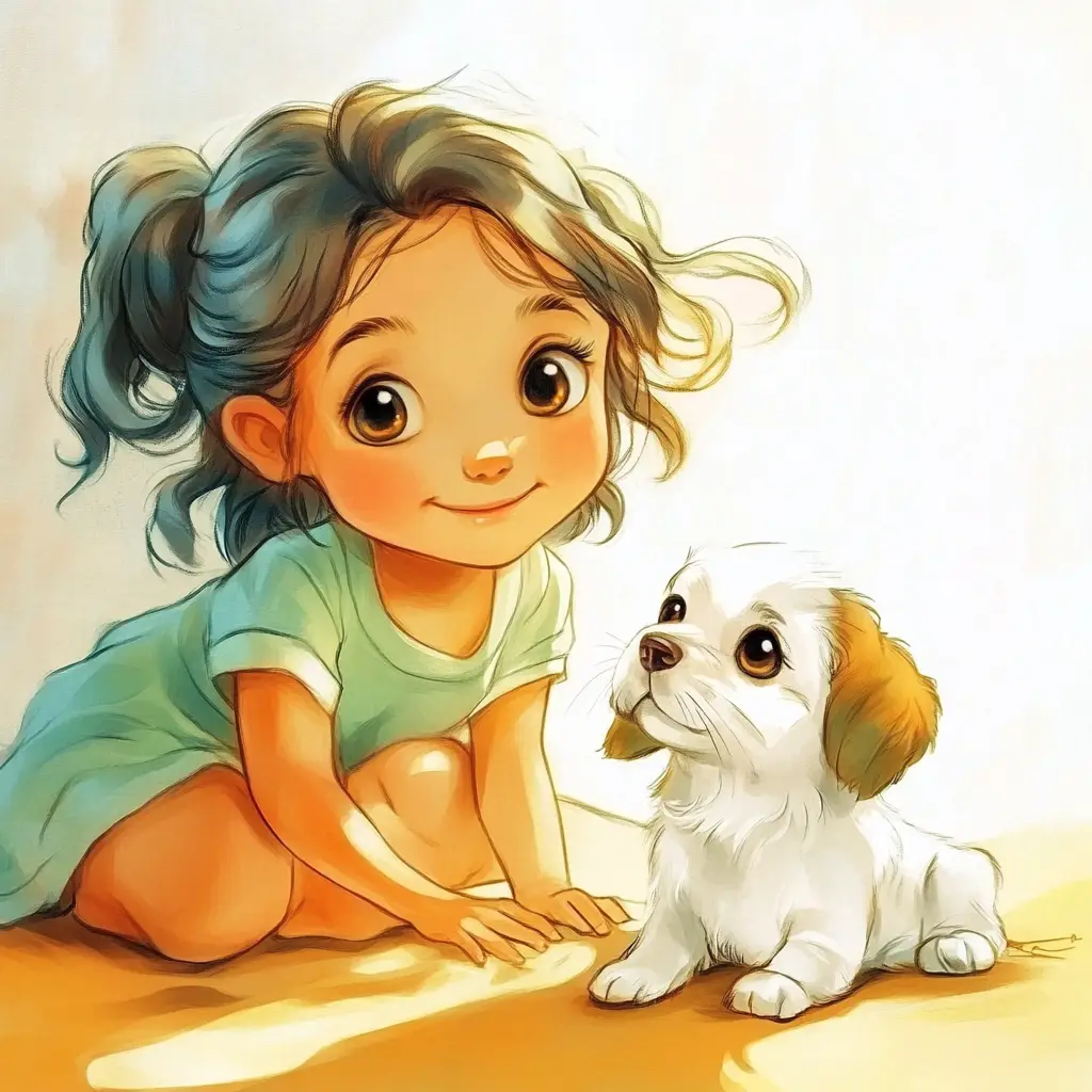 girl dog puppy children kids 3D lovely cute illustration cartoon drawing