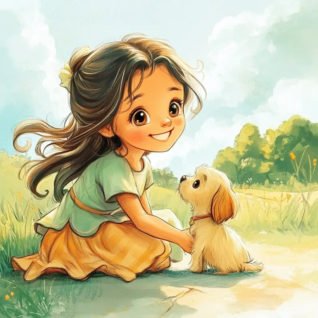 girl dog puppy kids children 3D lovely cute cartoon drawing illustration
