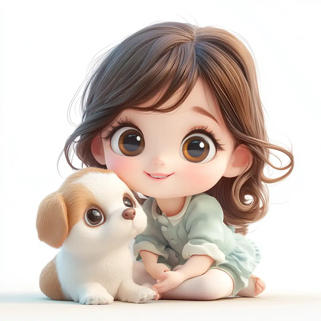 girl dog puppy kids children 3D lovely cute doll cartoon