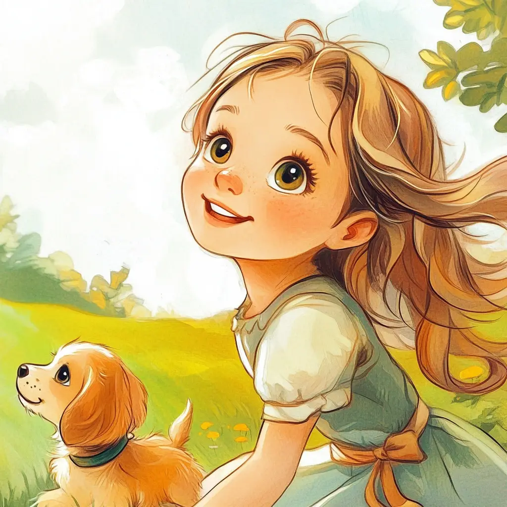 girl dog puppy kids children 3D lovely cute drawing cartoon illustration