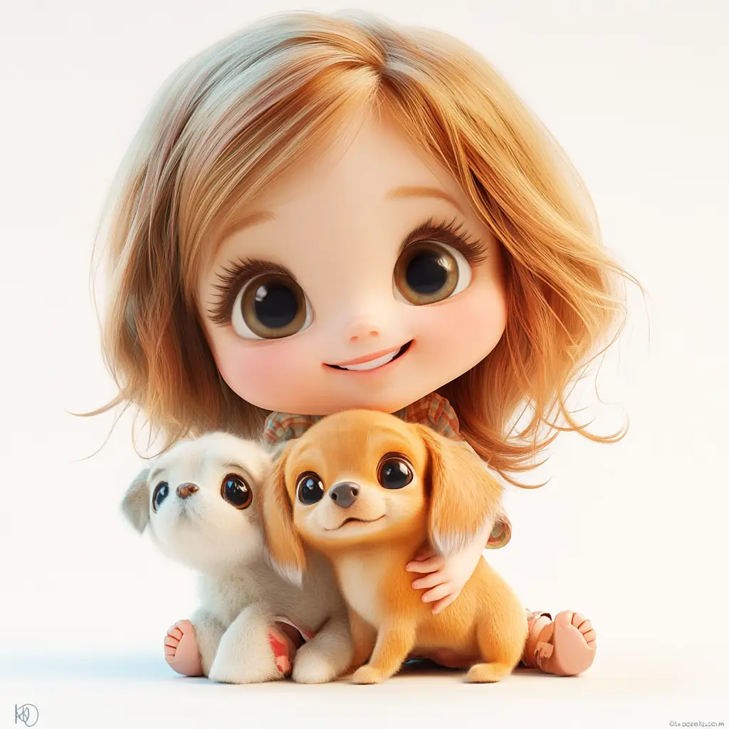 girl dog puppy kids children 3D lovely doll cute cartoon