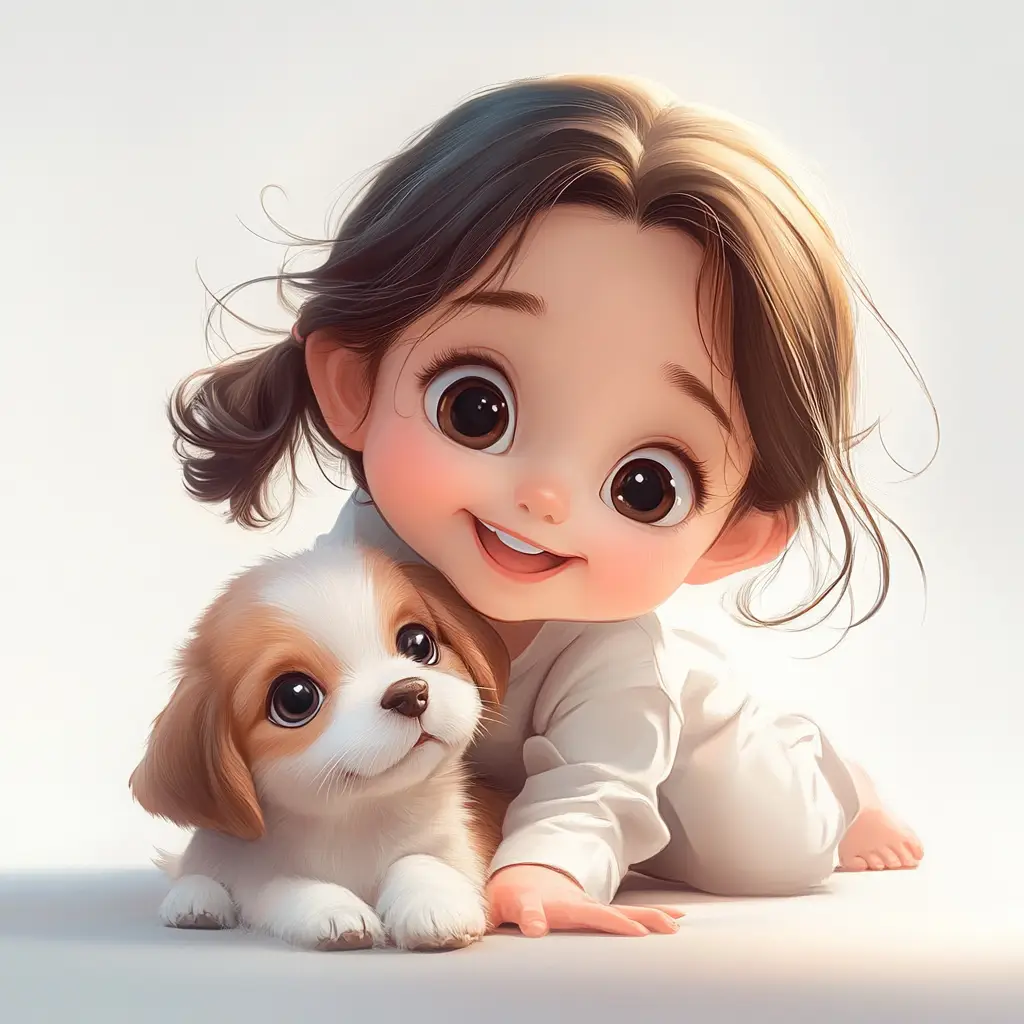 girl dog puppy kids children doll cute 3D lovely cartoon