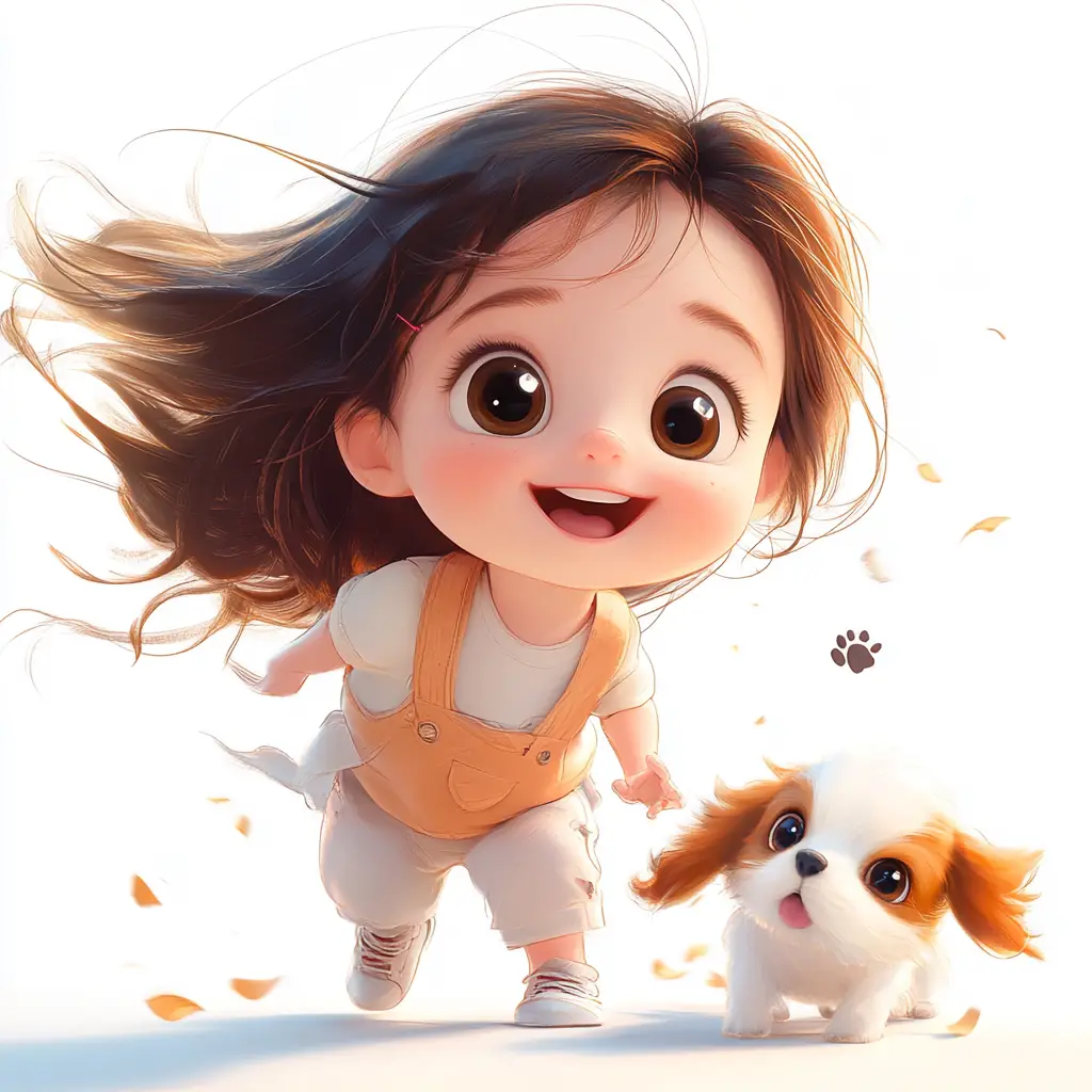girl dog puppy kids children doll cute lovely 3D cartoon