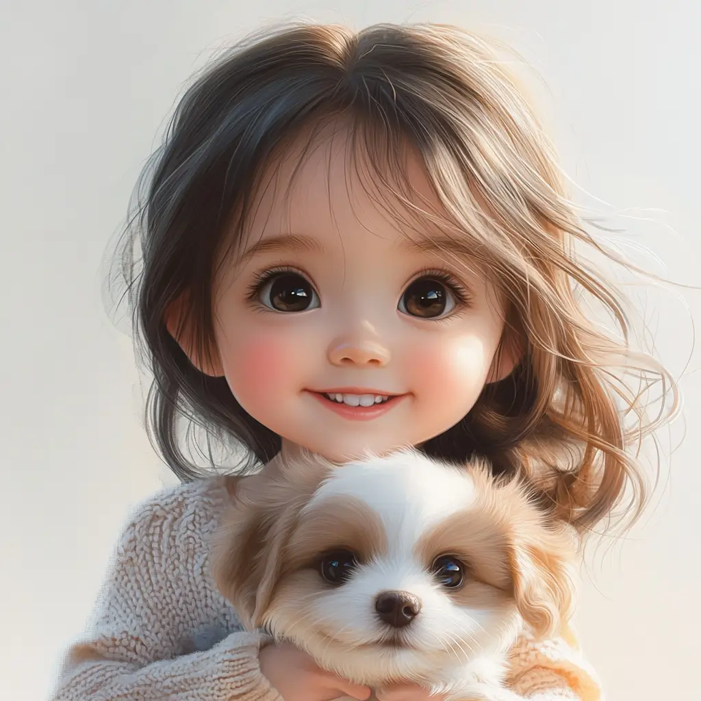 girl dog puppy kids cute children 3D lovely doll cartoon