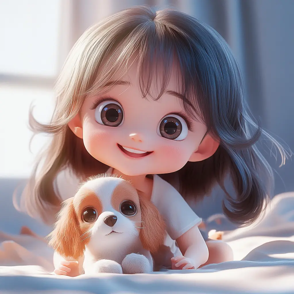 girl dog puppy kids doll children 3D lovely cute cartoon
