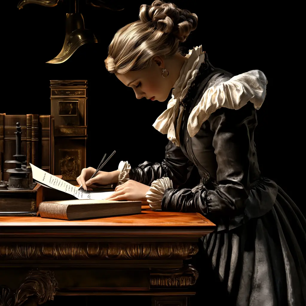 lady woman sit write black cinema still oil painting photography