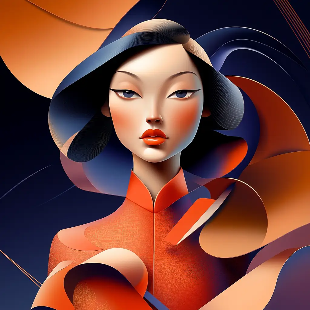 Chinese front lady female woman abstract character design animation cartoon portrait