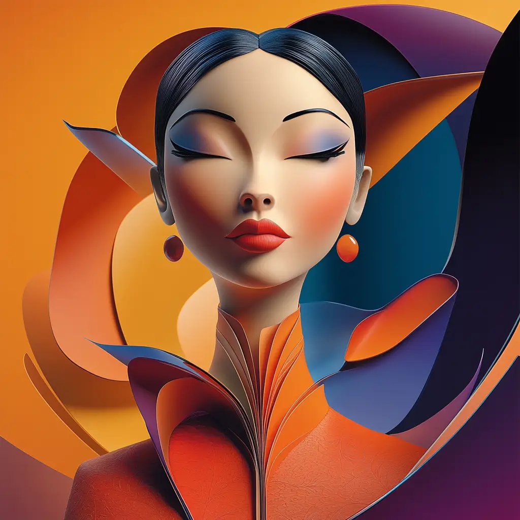 Chinese front lady female woman abstract character design cartoon animation portrait