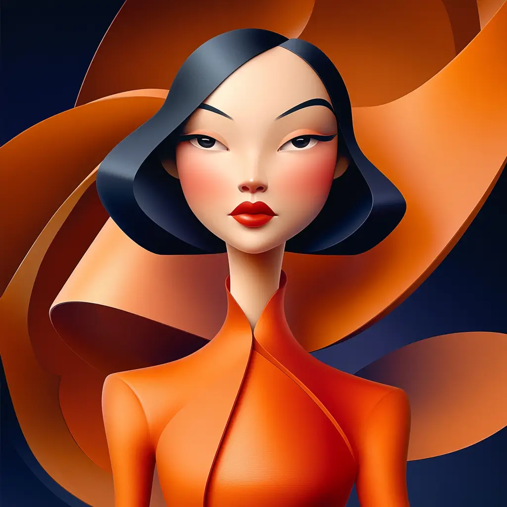 Chinese front lady female woman abstract character design portrait cartoon animation