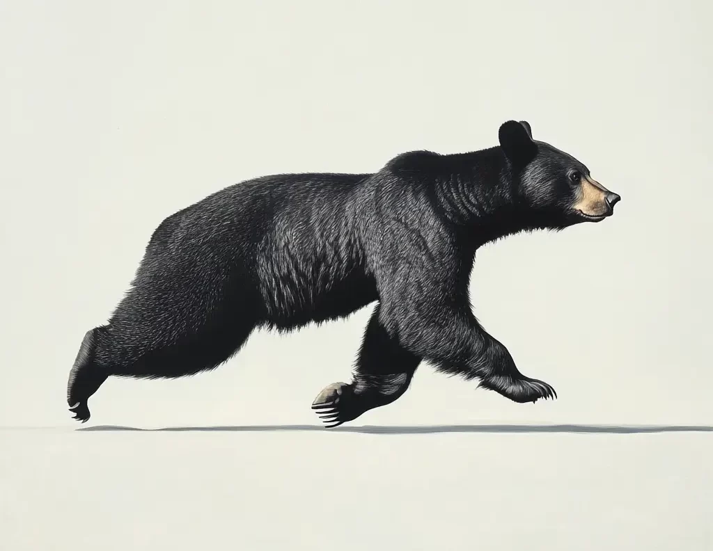 black bear side running detail sketch photography oil painting
