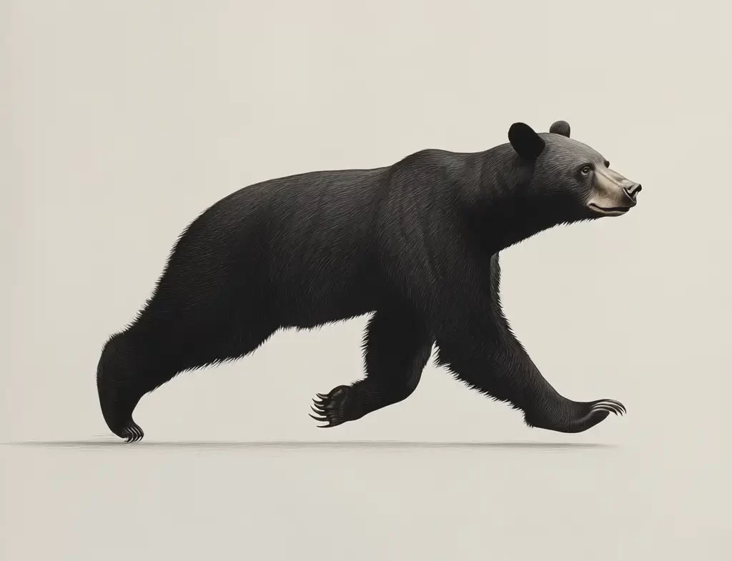 black bear side running sketch detail oil painting photography
