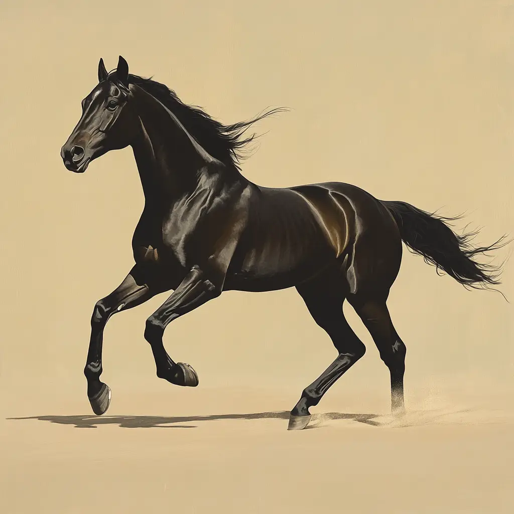 black horse running detail sketch oil painting photography