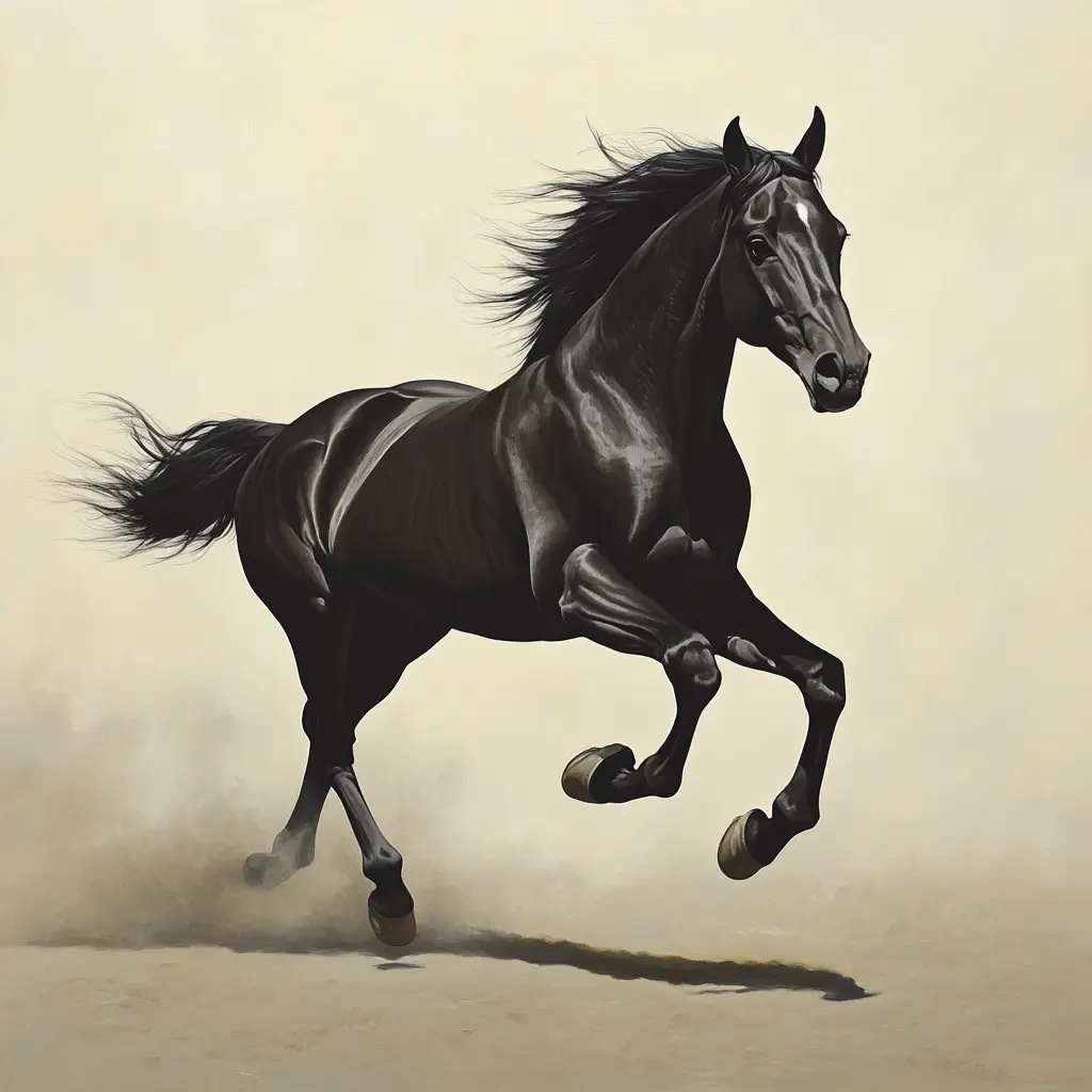 black horse running sketch detail photography oil painting