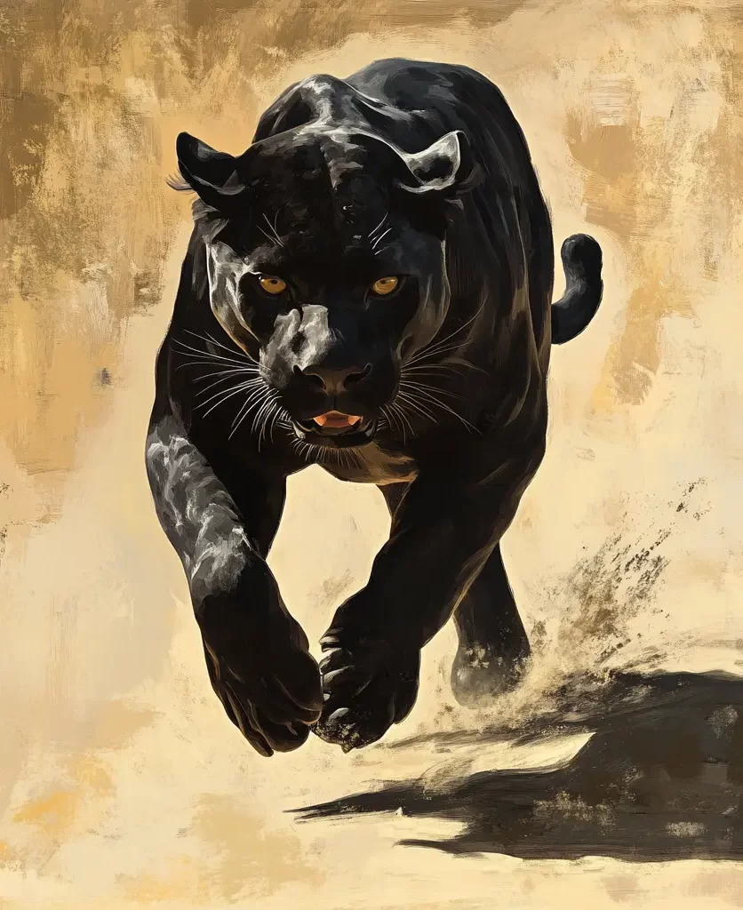 black panther running detail sketch oil painting photography