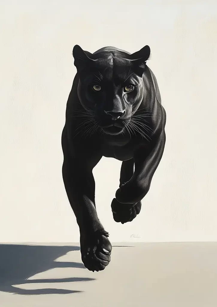 black panther running detail sketch photography oil painting