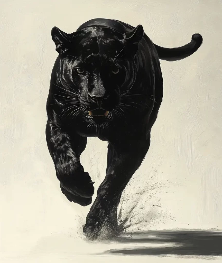 black panther running sketch detail oil painting photography