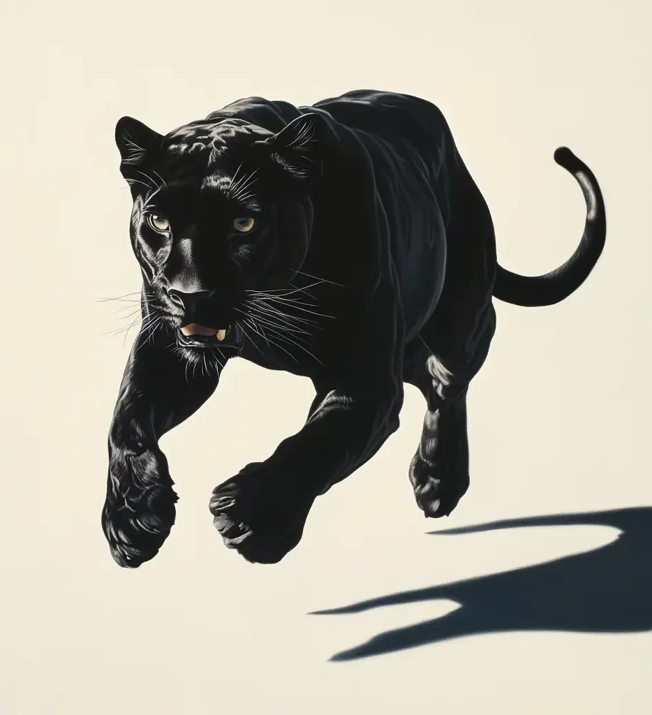 black panther running sketch detail photography oil painting