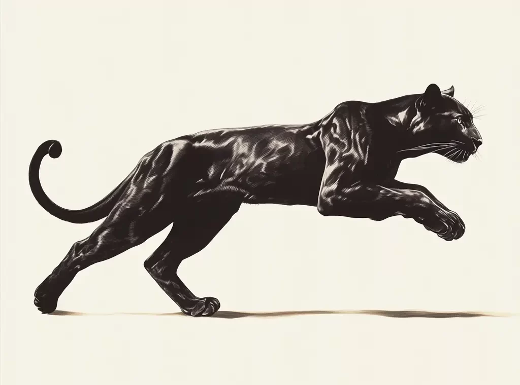 black panther side running detail sketch photography oil painting