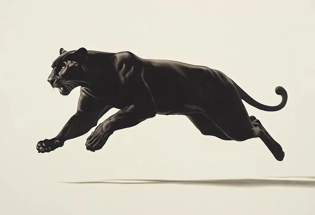black panther side running sketch detail oil painting photography