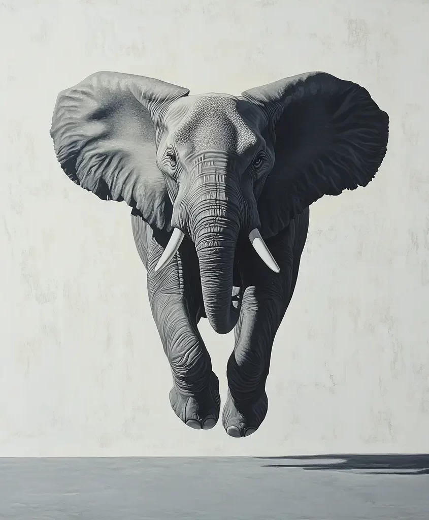 grey elephant running detail sketch photography oil painting