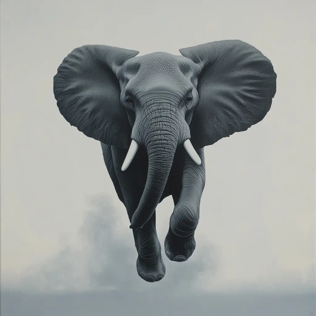 grey elephant running sketch detail oil painting photography