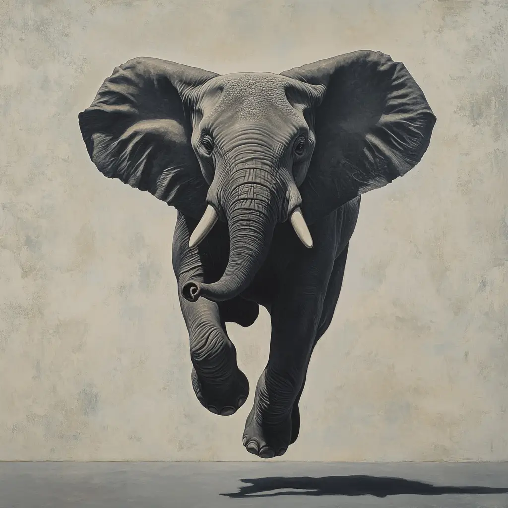 grey elephant running sketch detail photography oil painting
