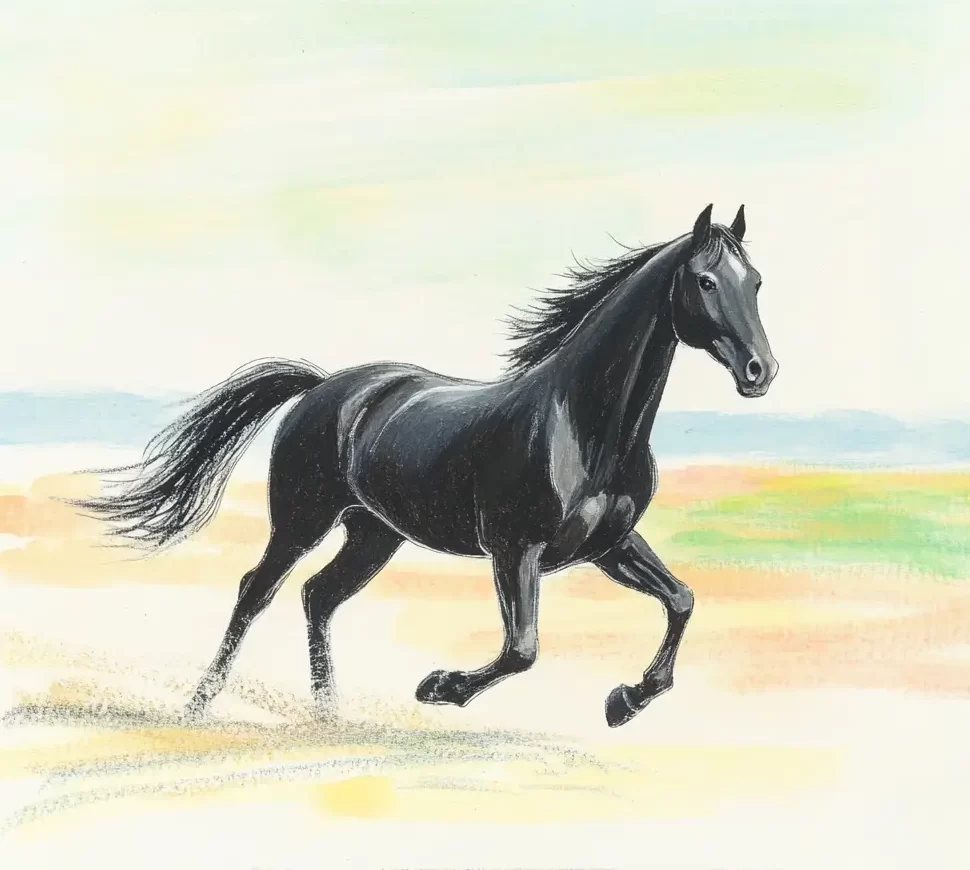 horse running grassland meadow painting pencil drawing sketch