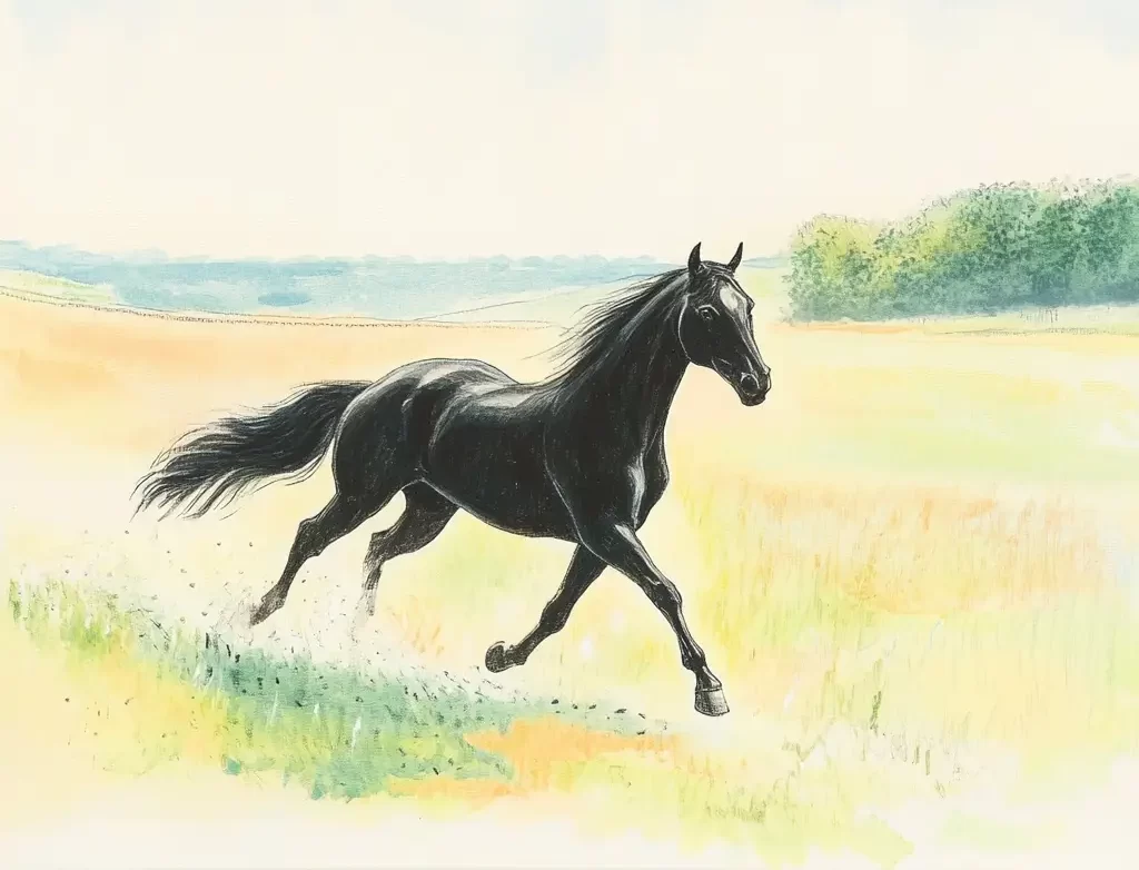 horse running grassland meadow painting pencil sketch drawing