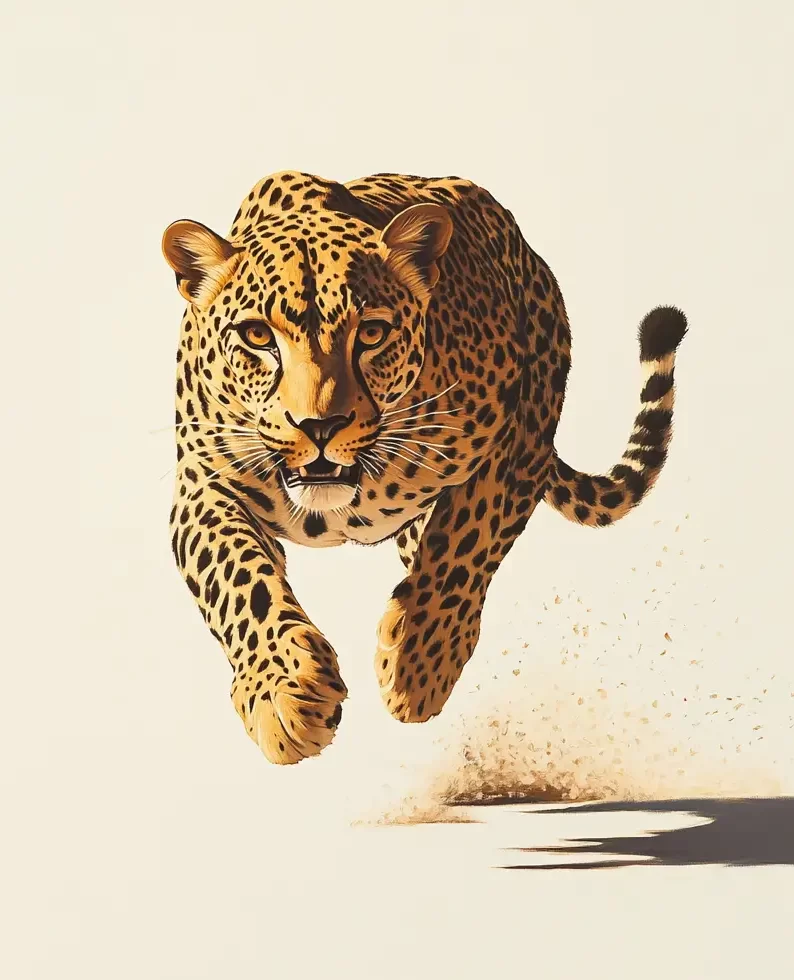 leopard cheetah front running sketch detail oil painting photography
